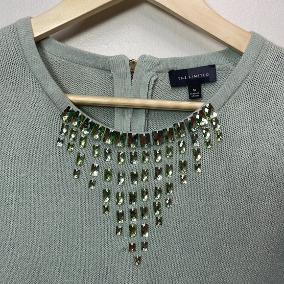 LIMITED Round Neck Zip Closure 3/4 Sleeve Gem Stone Accent Sweater -M-#0005 - Picture 4 of 10